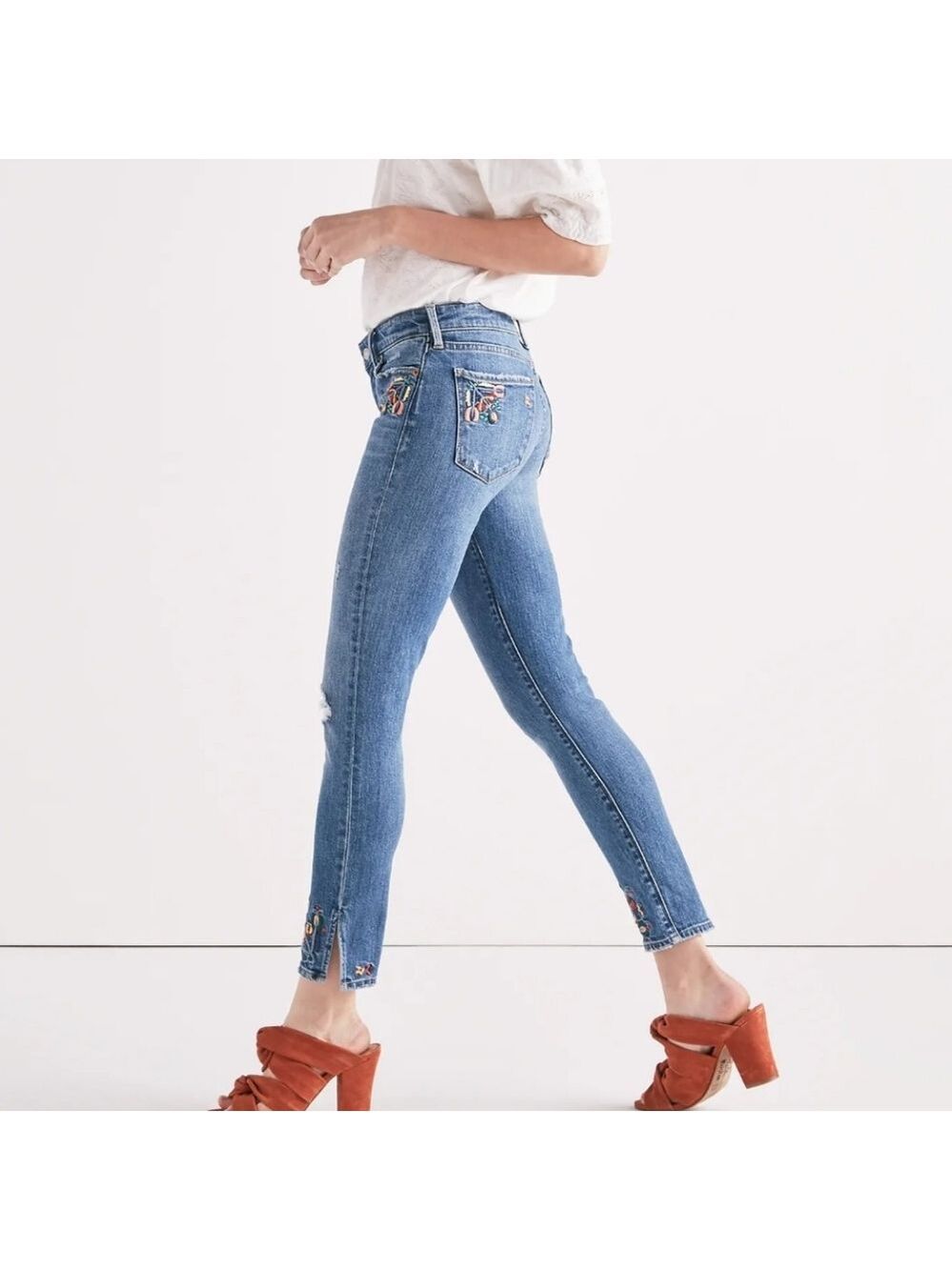 Lucky Brand Ginger Skinny Embroidered Jeans, Size 14W